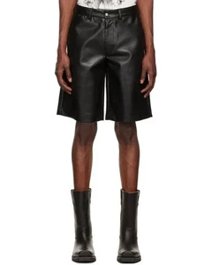 Pantalones Cortos Informales Bermudas Calce Ajustado Piel de Cordero Suave Real de Cuero Negro para Hombre - Imagen 1 de 6
