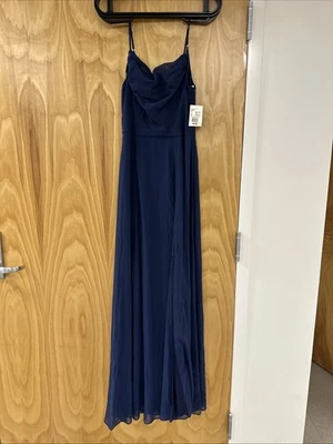 NWT Davids Bridal Bridesmaid Dress Marine Chiffon Cowl Neck Spaghetti Strap Sz 2 - Image 1 of 4