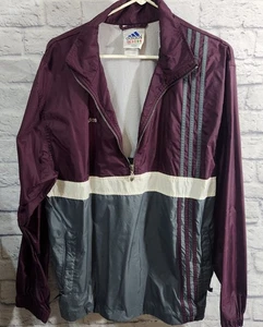 Chaqueta cortavientos Adidas para hombre vintage M borgoña y gris 100 % nailon hecha con cremallera - Imagen 1 de 11