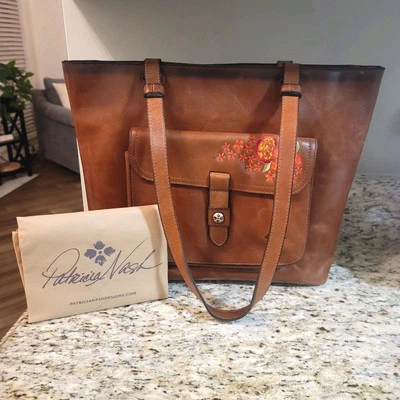 NWT Patricia Nash Madison Leather Tote Shoulder Bag Cognac Embroidered Floral - Image 1 of 4