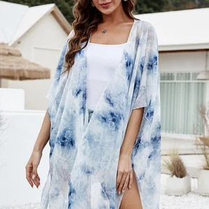 Women's Print Summer Printed Cardigan Loose V-Neck Open Front Beach - Picture 1 of 7