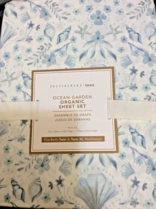 Pottery Barn Teen Ocean Garden Organic Sheet Set Twin Blue NWT! Shells - Picture 1 of 1