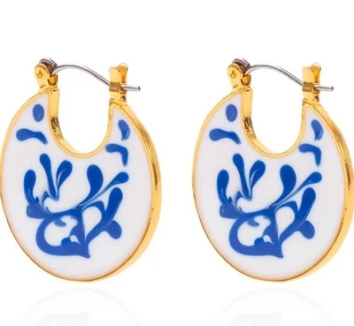 精品中国风格蓝色和白色瓷耳环波西米亚风古董优雅  — 第 1/4 张图片