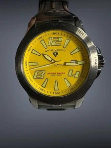 Swiss Legend Sprint Racer Quartz Mens Watch Yellow Face 45mm, New Battery - Picture 1 of 9