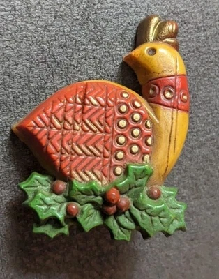 Vintage Hallmark Partridge in a Pear Tree Pin Brooch Christmas Holiday Wood Look - Image 1 of 3