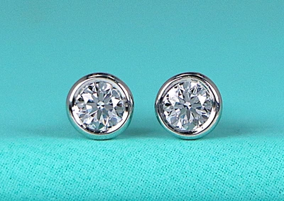 Tiffany Elsa Peretti Platinum 0.38ct VS1 Round Diamond By The Yard Stud Earrings - Image 1 of 4