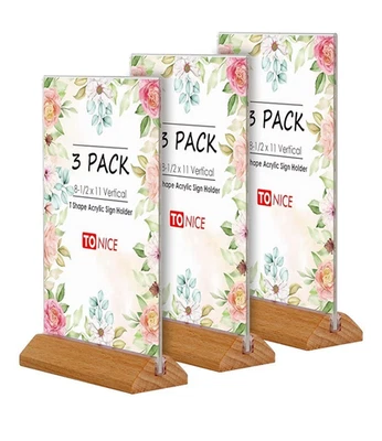 Acrylic Sign Holder with wood base 8.5in x 11in Pack of 3 - Image 1 of 4