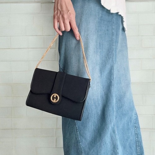 Borsa Gucci vintage catena tela ad incastro nera dal Giappone autentica 0525
