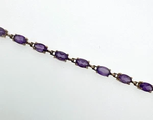 Vintage Amethyst 10K Yellow Gold Tennis Bracelet 7 inches 4.4 gm - Picture 1 of 14
