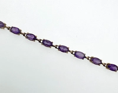 Vintage Amethyst 10K Yellow Gold Tennis Bracelet 7 inches 4.4 gm - Image 1 of 4