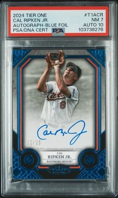 Lámina azul automática Topps Tier One 2024 #T1ACR Cal Ripken, Jr. 22/25 automática 10 PSA 7 Foto 1 de 3