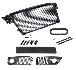 Fits for A4 B8 8K Pre-Facelift Sport Front Mesh Grill Fog Lamp Cover Glossy - Picture 1 of 7