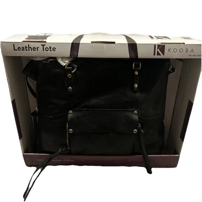 KOOBA Everette Leather Tote Pebbled Expandable Shoulder Bag Gold Hardware Black - Image 1 of 4