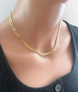 Gold Curb Chain Necklace 24K Gold Plated Chain Necklace Simple Chain Necklace - Picture 1 of 4