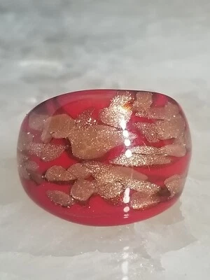Anillo de cristal de Murano * Hermosa aventurina de cobre sobre rojo * sala de cristal tamaño 6 0317 Foto 1 de 4