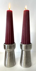 Coppia 2 portacandele vintage danesi moderni in acciaio inox MCM - Foto 1 di 7