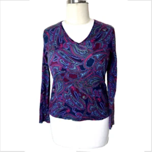 Jones New York - Women's XL Blouse Jewel Tone Paisley Knit Pullover Long Sleeve - Picture 1 of 14