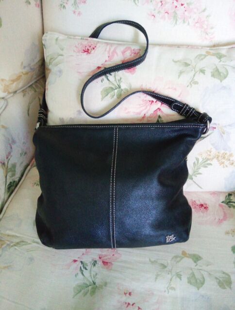 The Sak Crinkled Black shiny Leather Purse Handbag Shoulder Bag | eBay