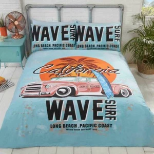 Retro California Surf Vintage Car Reversible Duvet Quilt Cover Bedding Set