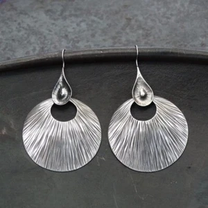 925 Solid Sterling Silver One Ball Circle Earring Jewelry Women's 26 Gram - Picture 1 of 2