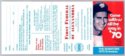 Baseball Collectibles | 1970 Ted Williams Washington Senators Pocket Schedule - Image 1 of 2