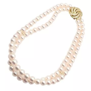 Authentic! Mikimoto 18k Yellow Gold Diamond Double Strand 8mm Pearl Necklace - Picture 1 of 17