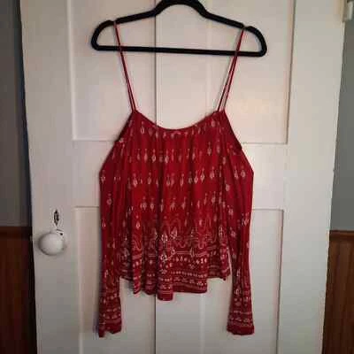 Top Boho ESTILO RD NUEVO CON ETIQUETAS Rojo Tirantes Fuera del Hombro Correa de Espagueti PEQUEÑO Foto 1 de 4
