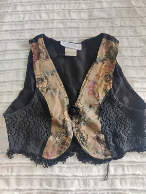 Chaleco Floral De Colección Excelente Detallado Dorado Negro Malla Petite Flecos Otoño EE. UU. Foto 1 de 4