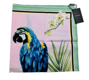 DOLCE & GABBANA Scarf Pink Blue Tropical Parrot Wrap Shawl Cover Up Accessory - Picture 1 of 4