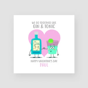 Tarjeta Personalizada Hecha a Mano Divertida Día de San Valentín Gin Tonic Novio Novia - Imagen 1 de 4