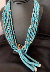 Native Santo Domingo stachelblau türkisfarbene Muschel Jacla 6S 36 Zoll Halskette 13190 - Bild 1 von 12