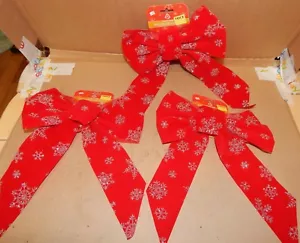 Red Velvet Bows 3ea 9" x 12" Holiday Trims 5 Loop Silver Glitter Flakes USA 158P - Picture 1 of 3