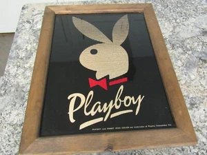 Vintage 1980s Playboy Sparkle Logo Picture Framed Glass Mirror Playboy Rabbit - Picture 1 of 9