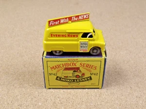OLD VINTAGE LESNEY MATCHBOX # 42 BEDFORD EVENING NEWS VAN ORIGINAL BOX GPW - Picture 1 of 16