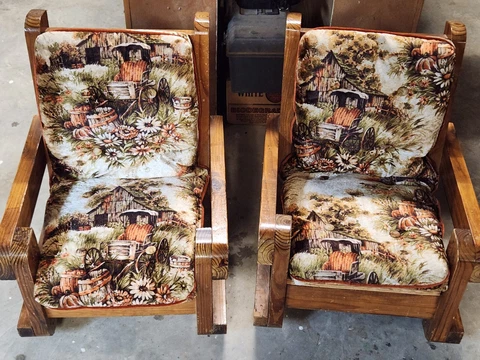 Set Of 2 Vintage Wood Childrens Rockers W/ Cushions Cover