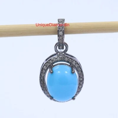 Colgante Turquesa Belleza Durmiente Diamante Natural Pavé Plata Hecho a Mano Foto 1 de 4
