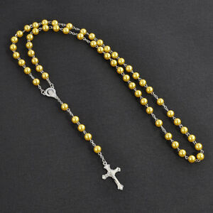 Round Glass Bead Catholic Rosary Quality Bead Cross Necklace Beads Cross US