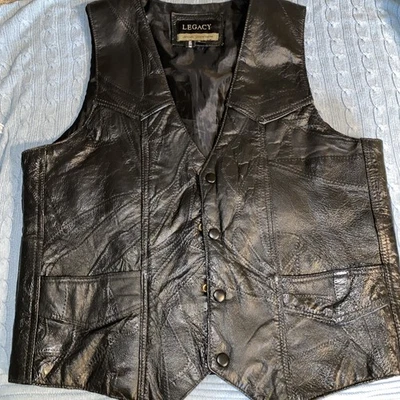 Chaleco de motocicleta Legacy HOMBRE de cuero con aspecto de retazos, grande Foto 1 de 4
