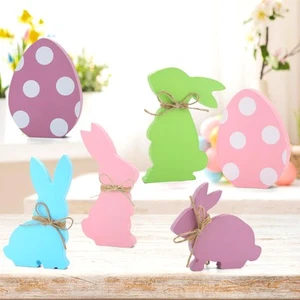 Easter Decorations, 6 pcs Wooden Easter Bunny Egg Signs for Table Centerpiece... - Picture 1 of 5