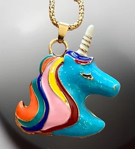 Fabelhafte Regenbogen Einhorn Emaille blau Anhänger Halskette nicht Betsey Johnson - Bild 1 von 4