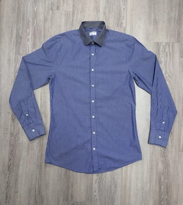 Tiger of Sweden Men's Blue & White Striped Slim Fit Shirt - 40cm / 15.75" Collar - Image 1 of 4