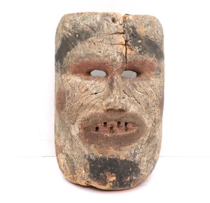 VERY OLD ATQ MEXICAN FOLK ART Carved WOOD DANCE MASK Veracruz Carnival 11.5" - Picture 1 of 10