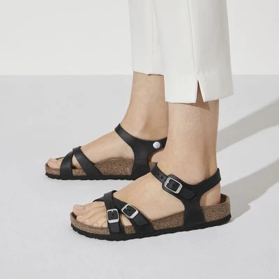BIRKENSTOCK KUMBA SFB BLACK NOIR SANDALES CROSS CUIR SEMELLE SOUPLE LARGEUR ETRO - Photo 1/4