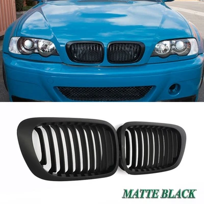 Matte Black For 1999-2002 BMW E46 2D Coupe 325Ci 330Ci Front Kidney Grille Grill Foto 1 de 4