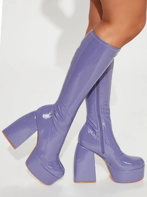 Liliana, TRENDY Violet faux patent 5" block heel platform knee boots, SZ 8 - Image 1 of 4