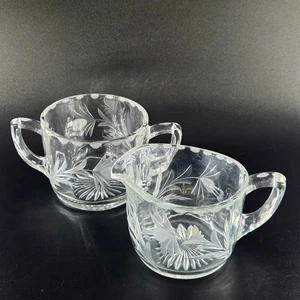 Vintage Etched Thistle Crystal Creamer Sugar Bowl Set MidCentury American Design - Picture 1 of 7