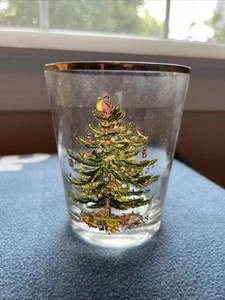 Set Of 8 Spode Christmas Tree 4-1/4” Gold Rimmed Glasses Great Condition - Picture 1 of 6