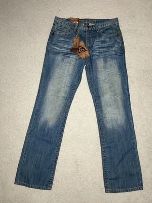 Pantalones de mezclilla antiguos remaches para hombre lavado claro Bedford 34x32 nuevos con etiquetas Foto 1 de 4