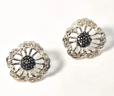 Flor de marcasita estrás pétalo abierto plata esterlina chapado en rodio pendiente Foto 1 de 4