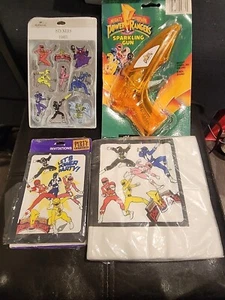 Vtg Mighty Morphin Power Rangers  Party Invites Napkins Stickers Sparkling Gun - Picture 1 of 11